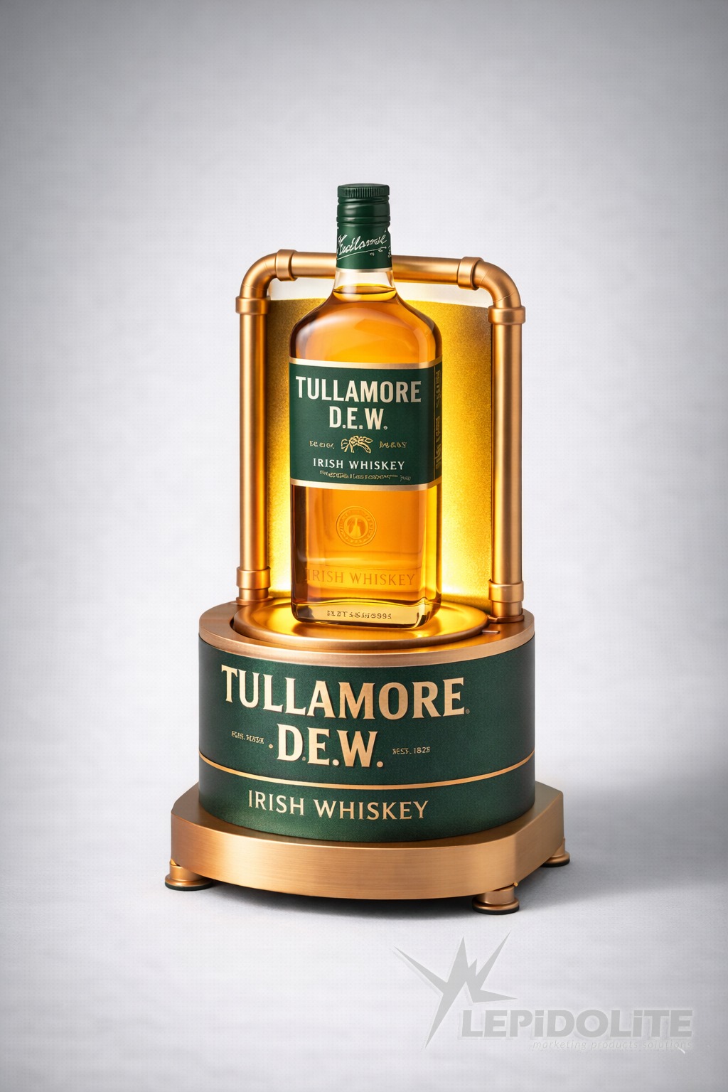 Tullamore D.E.W. — Bottle display with copper frame